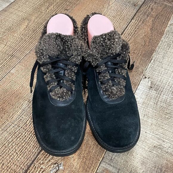 Stuart Weitzman Oxford Shoes Black Suede Faux Fur - Picture 12 of 13